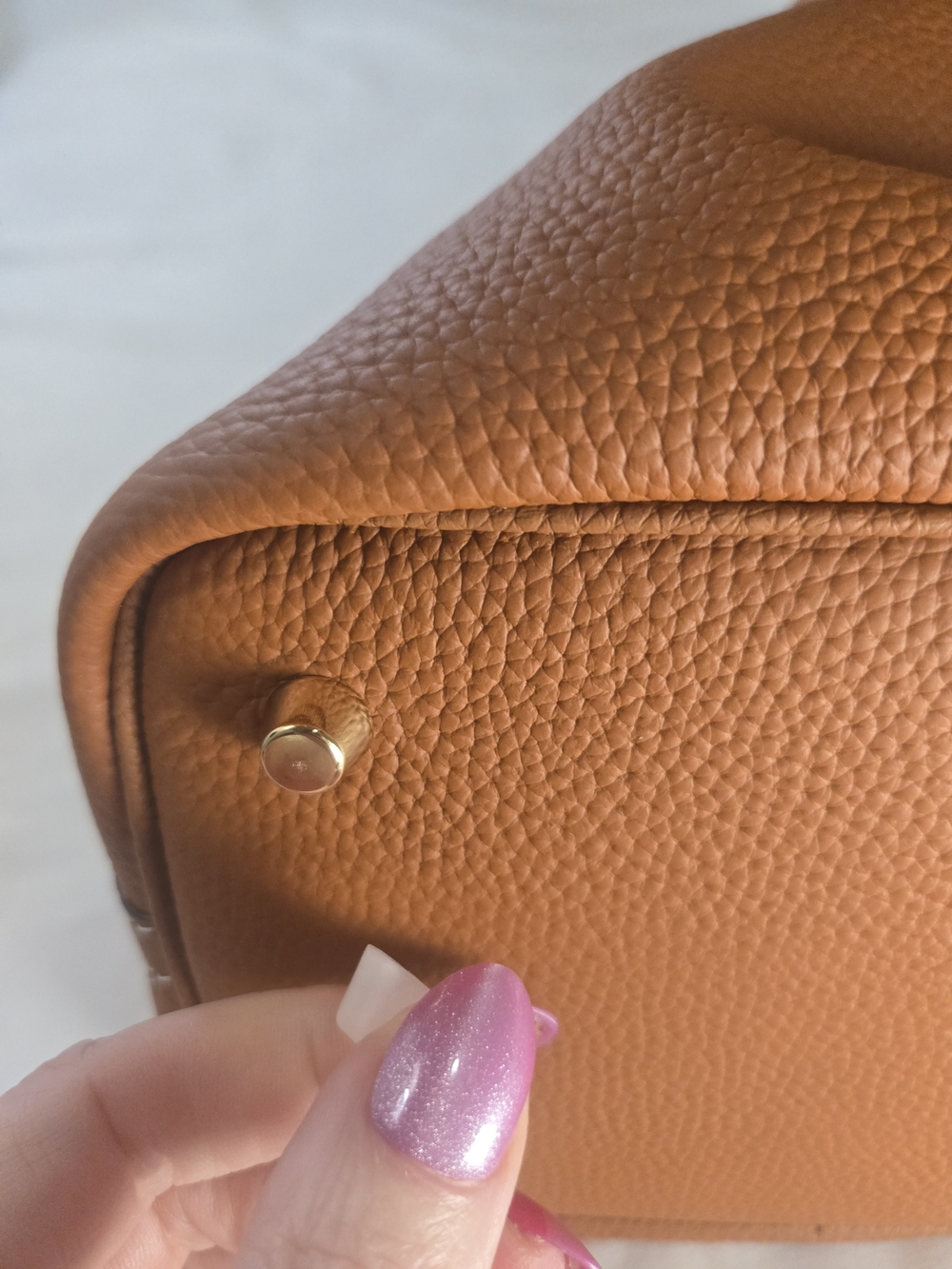 Picotin Style Gorgeous Leather Mini Tote Bag in Tan with Gold Hardware - Picture 8 of 13